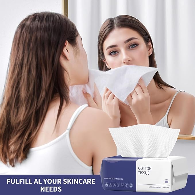 Disposable Face Towel, 200 Count Face Towels for Washing Soft Cotton Dry Wipes Facial Cloths Towelettes for Washing and Drying, Facial Tissue for Cleansing, Skincare and Makeup Remover