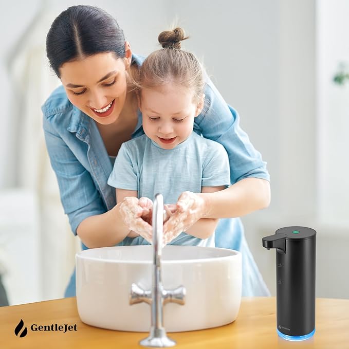 GentleJet EasyFoam Automatic Foaming Soap Dispenser, Touchless USB-C Rechargeable Sensor Pump, 304 Stainless Steel, Adjustable Foam, IPX5 Water-Resistant for Bathroom & Kitchen, 10 fl oz / 300 mL