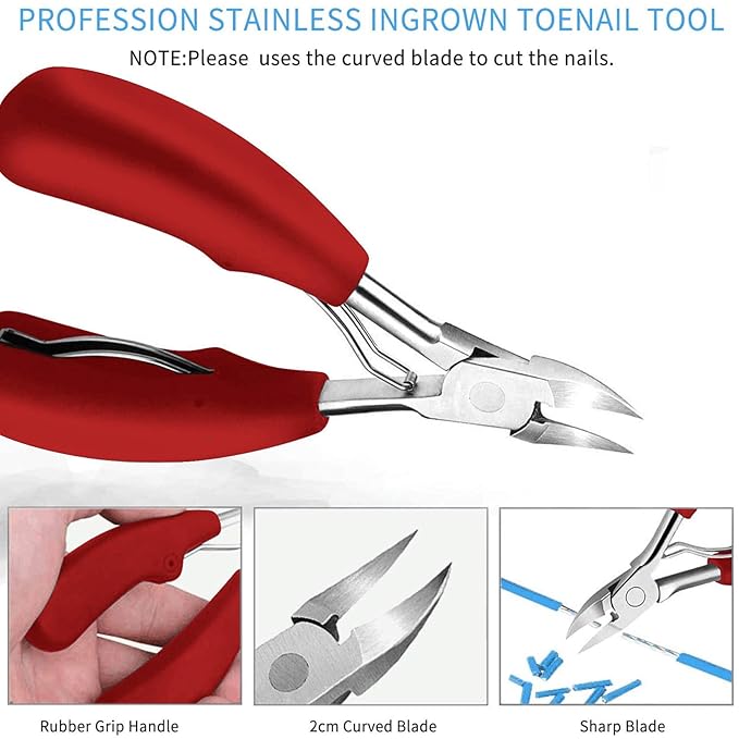 JTIEO 12PCS Heavy Duty Toenail Clippers for Thick Toenails (Red)