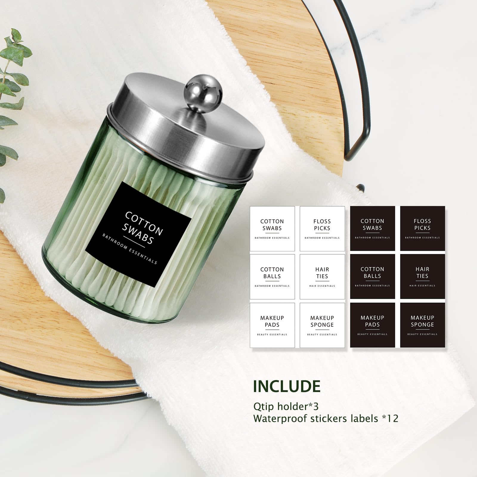 3 Pack Apothecary Jar Canisters Bathroom Vanity Organizer