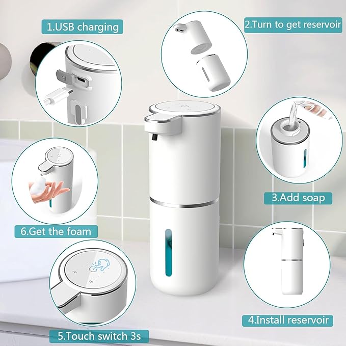 2Pack Automatic Soap Dispenser, Touchless Foaming Soap Dispenser USB Rechargeable Dispenser Electric Wall Mounted 4levels Adjustable Foam Dish Soap Pump for Bathroom Kitchen