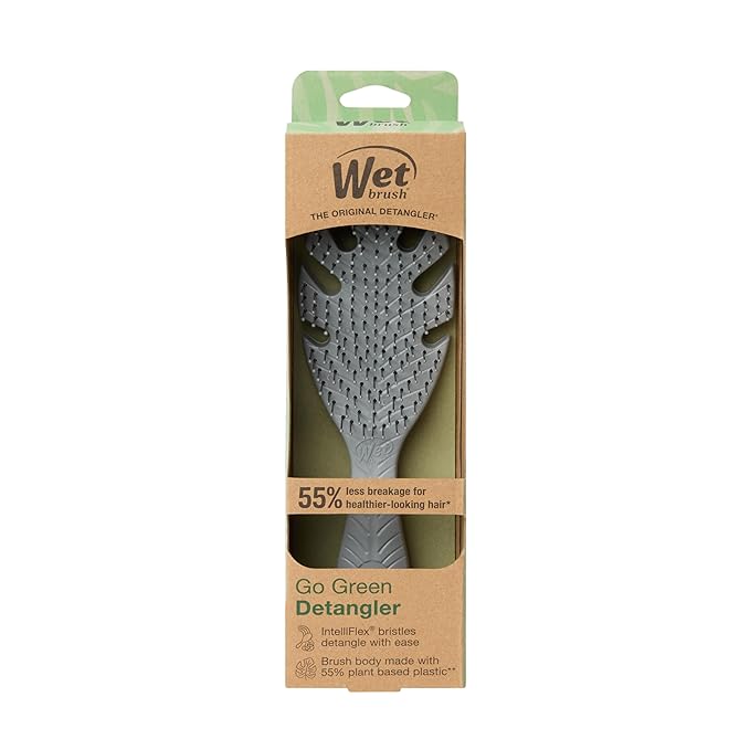 Wet Brush Go Green Hair Detangler Brush, Grey - Detangling Hair Brush - Ultra-Soft IntelliFlex Bristles Glide Through Tangles & Gently Loosens Knots While Minimizing Pain, Split Ends & Breakage