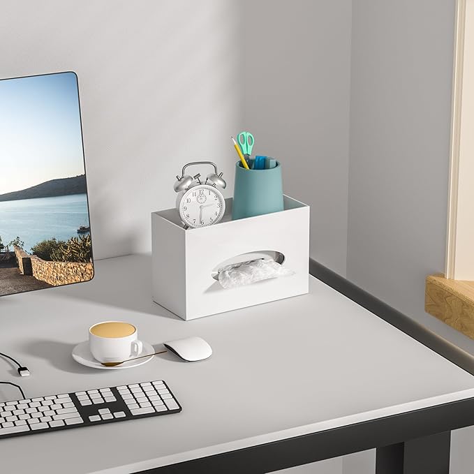 Hongtuocb White Acrylic Tissue Box Cover Rectangular,Acrylic Tissue Dispenser with Storage Tray for Bathroom Kitchen Home Office(White, 9.85x4.5x6.3)