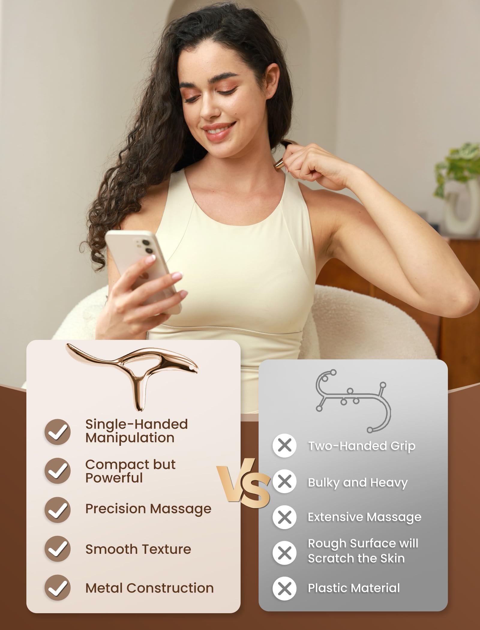 lifechill Trigger Point Massage Tool for Gua Sha, Lymphatic Drainage Massager, Deep Tissue Thumb Saver Acupressure Tool for Full Body Pain Relief, Gold