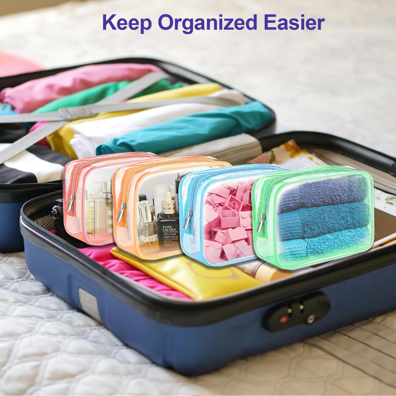 CarryEpic Clear Makeup Bag (4 Packs), Small TSA Approved Toiletry Bags for Traveling Small Size Cosmetic Storage Pouches for Women Organizer with Zipper Pink Orange Green Blue