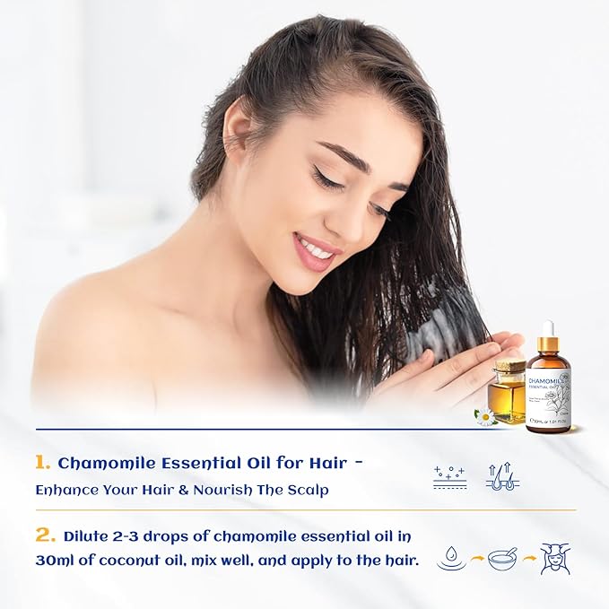 HIQILI 30ML Chamomile Essential Oil, Chamomile Oil for Diffuser, Skin, Soap, Shampoo - 1.01 Fl Oz