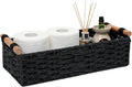 Back of Toilet Basket, Black Wicker Toilet Tank Basket for Toilet Paper Storage, Basket for Toilet Tank Top, Narrow Bathroom Organizer for Wipes & Essentials