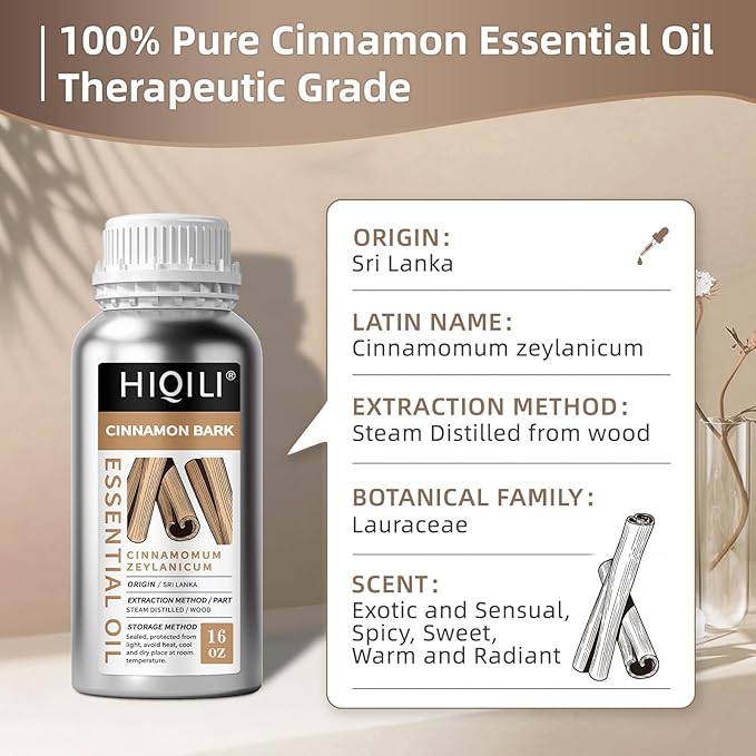 HIQILI Cinnamon Bark Essential Oil for Versatile DIY, Diffuser & Skin