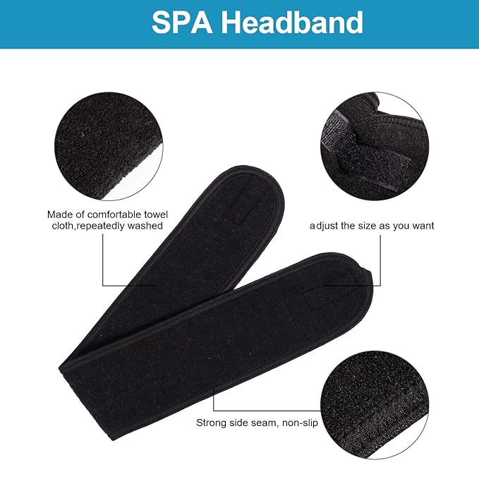 Whaline Spa Headband 4 Pcs Black Makeup Hair Band Facial Head Wrap Hair Tie