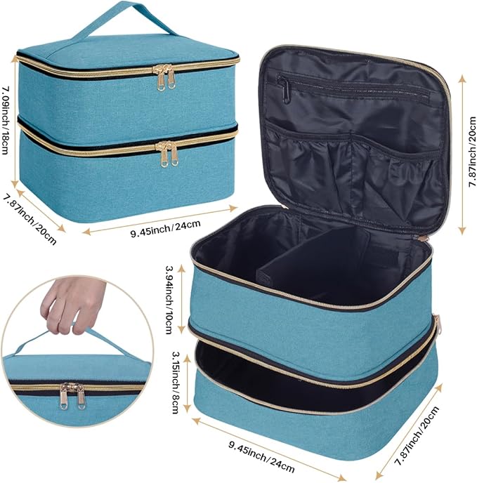 TANPADUAJI Double Layer Makeup Bag Portable Large Cosmetic Case Organizer with Adjustable Dividers Storage Travel Bag for Accessories Brushes Conditioner and Skin Care Products (Green)