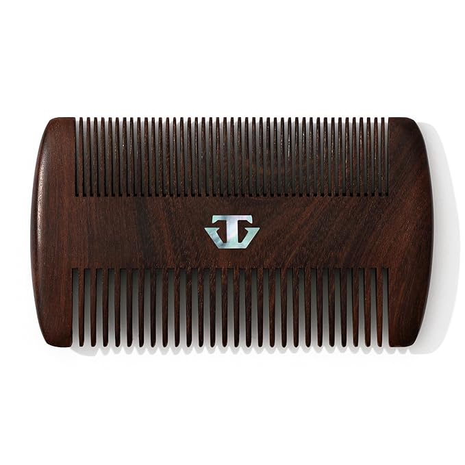 Sandalwood Beard Comb for Men with Mother of Pearl Inlay, Premium Grooming Wood & Wooden Comb for Beard and Mustache