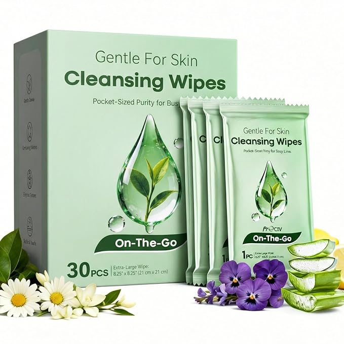 30 PCS Rinse-Free Body Wipes, Ultra Thick Shower Wipes for Skin, Disposable & Travel Essentials, Hypoallergenic, Green Tea & Aloe-Infused, XL Cleansing Wipes for Post Workout Cleanup & Elderly Hygiene