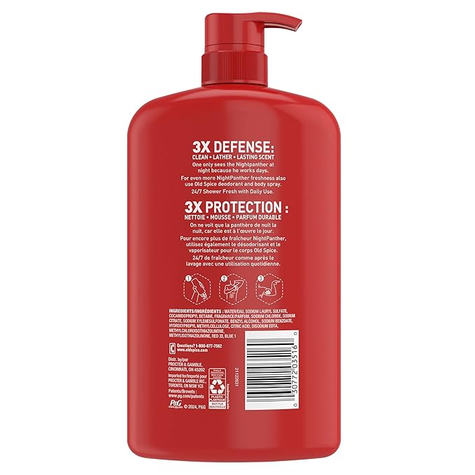 Old Spice Cleansing Body Wash for Men, 3X Defense, 24/7 Shower Fresh with Lasting Scent, 2 in 1 Body and Face Wash, Daily Men’s Wash and Shower Gel, NightPanther Rich Warm Masculine Scent, 33.4 oz