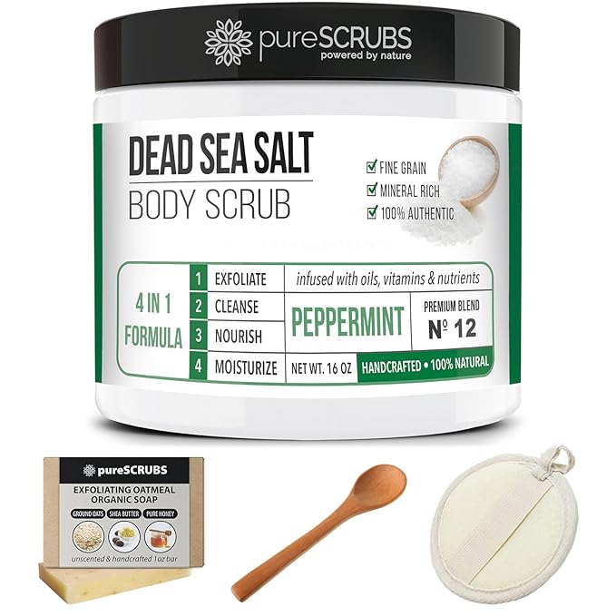pureSCRUBS Moisturizing Peppermint Exfoliating Dead Sea Salt Body Scrub