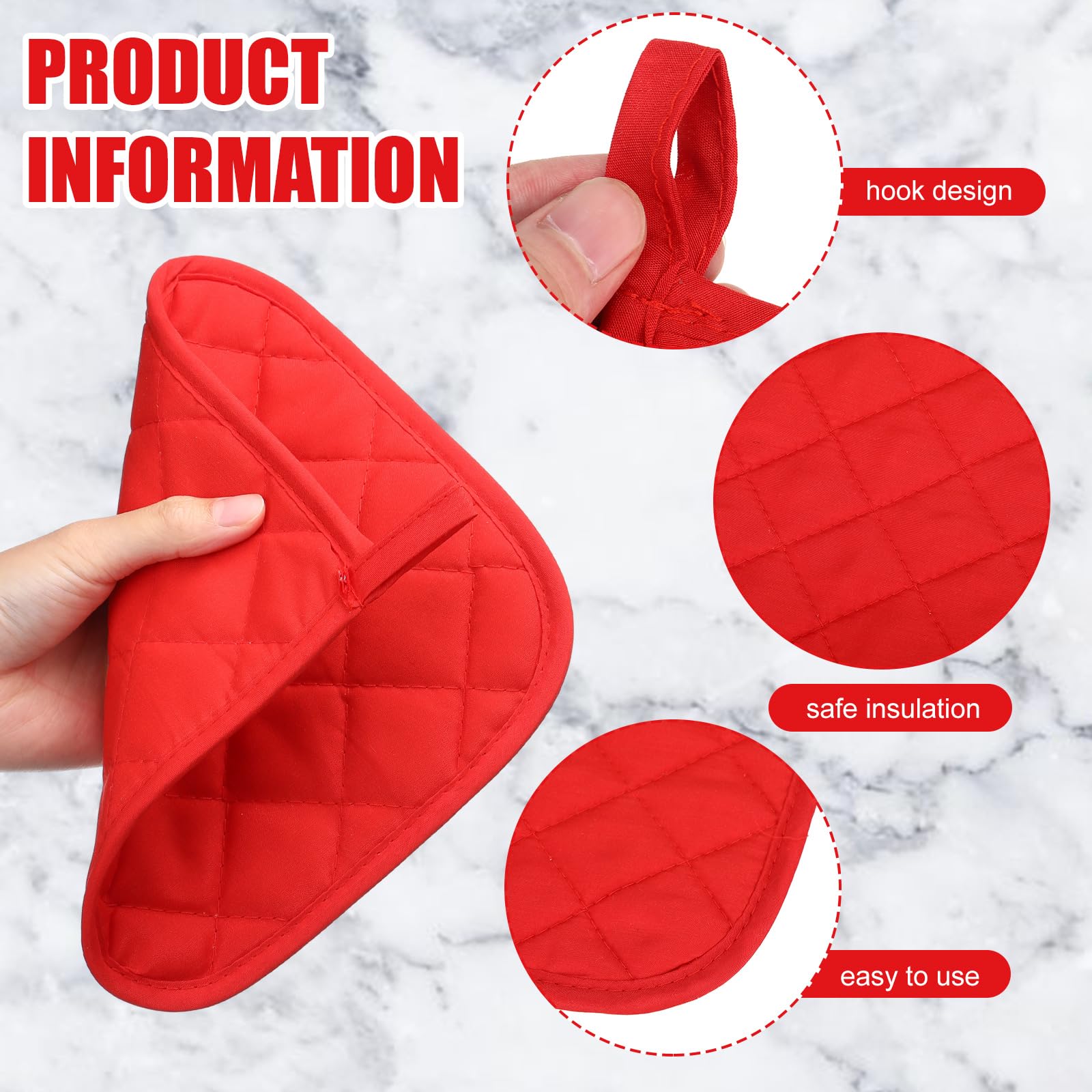 Uiifan 30 Pieces Cotton Pot Holders for Kitchen Washable Heat Resistant Potholders Oven Hot Pads for Cooking and Baking, 7.87 x 7.87 x 0.2 Inch(Black, Red)
