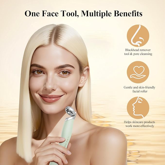 Vangines Ice Roller for Face & Eyes, Cooling Facial Roller with Blackhead Remover & 2 Silicone Brushes, Stainless Steel Face Roller for Puffiness, Pores & Deep Cleansing (Green)