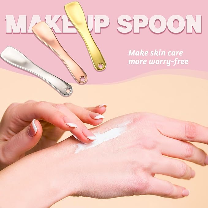 LUTQ Metal Makeup Spatula Tool - Spatula for Skincare, Cosmetic Scoop for Creams, Lotions, Masks - Mini Scoop in Rose Gold, Silver and Gold Colors