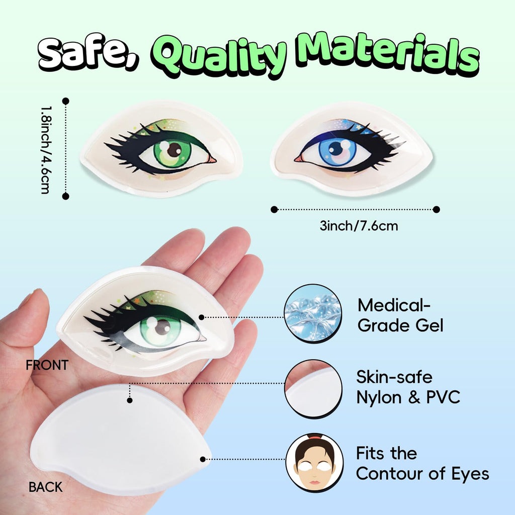 NEWGO Gel Ice Pack for Eyes, Reusable Cooling Eyes Patches with Funny Design, 4 Pairs Soft Cold Compress Therapy Eye Pads for Puffiness, Dark Circles, Migraines, Allergies, Fits All Eye Shapes