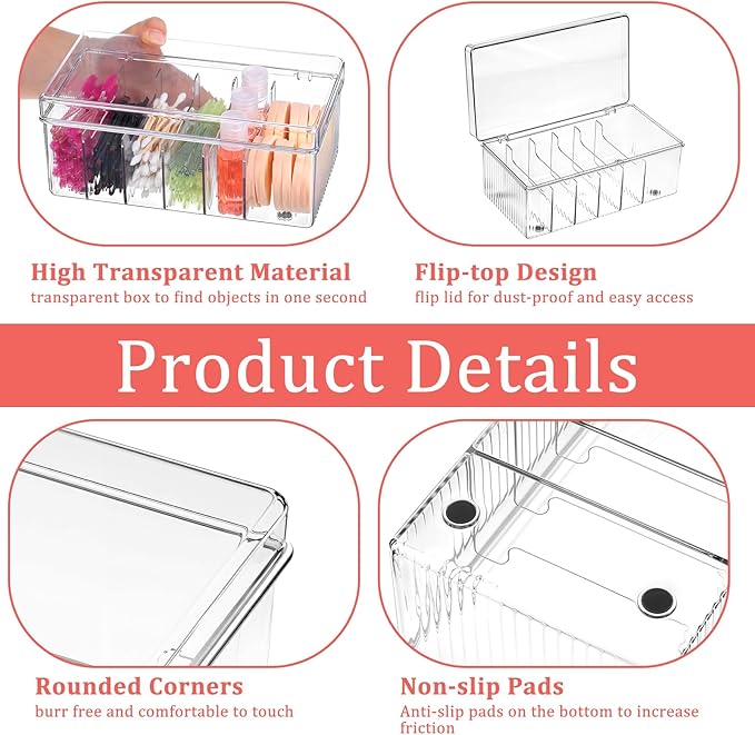 2 Pack Acrylic Lash Extension Organizer and Storage, Large Capacity 6 Divided Eyelash Extension Supplies Storage Box Eyelash Beauty Organizer with Lid for Technician Lash Techs