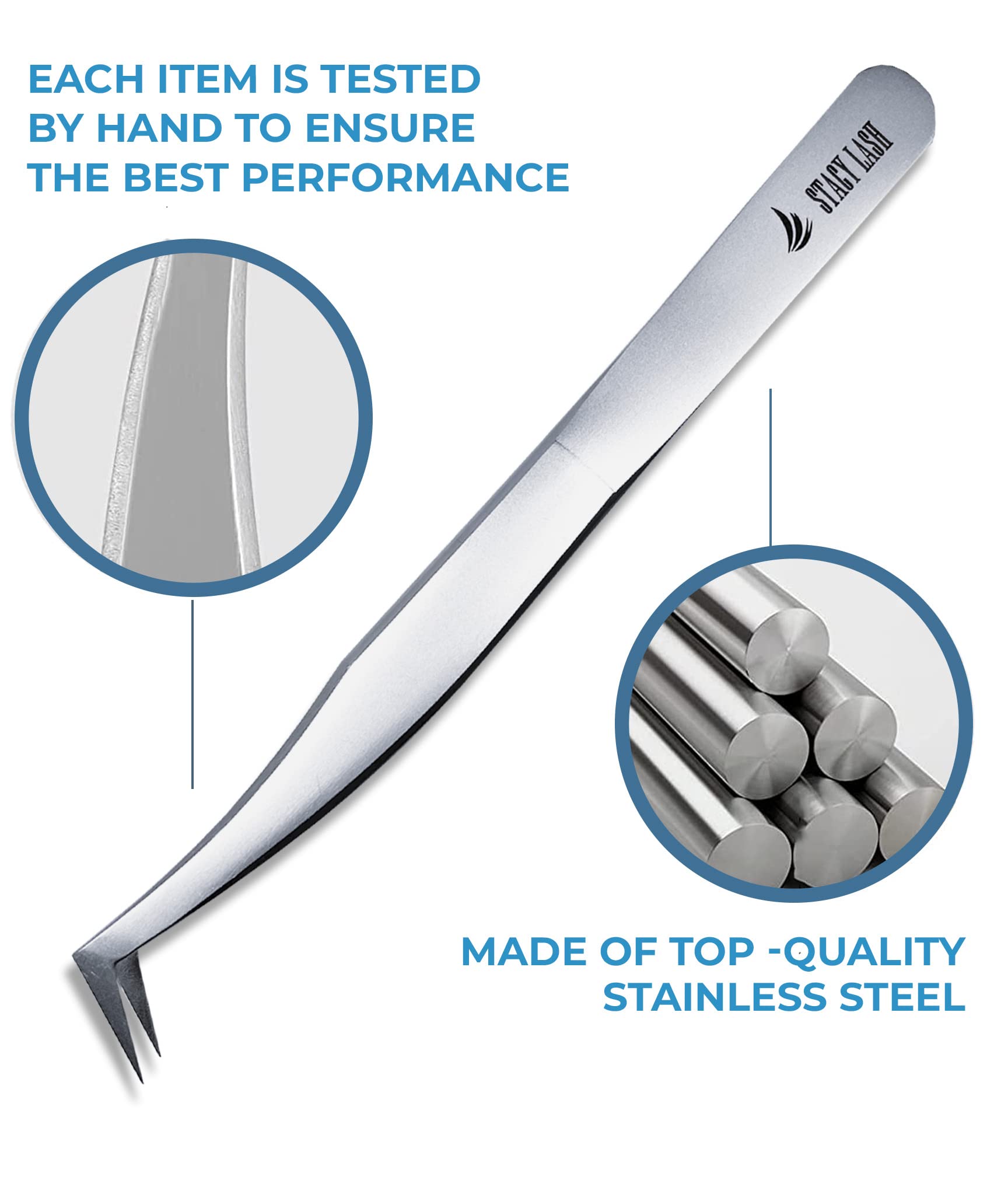 Stacy Lash STL-5 Eyelash Extension Tweezers/Supplies for Volume Extensions & Premade Fans/Precision Tool for False Lashes Application/Beauty Accessories/Curved Tweezer Tip/Eyelashes Tools
