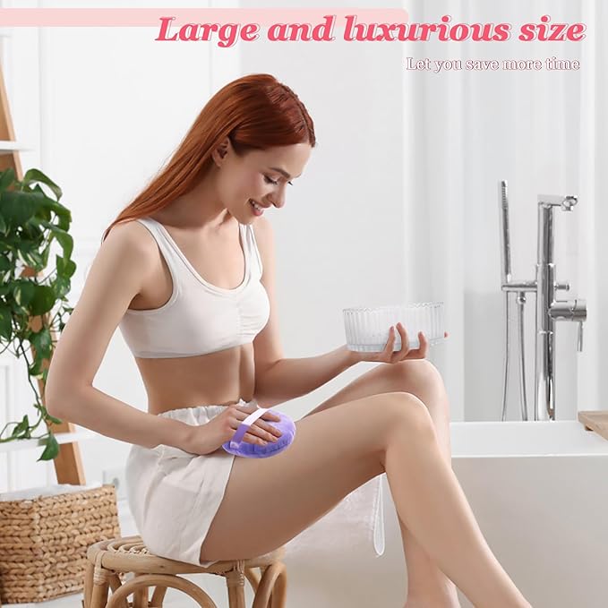 YINGMAN 3Pcs Extra Large Body Powder Puff & Luxury 6" Glass Jar Dusting Powder Container with Puff for Women Bath Powder Puffs Perfect for Talcum or Loose Powder (Light Purple)