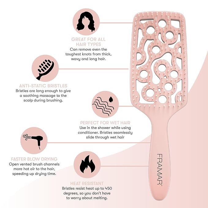 FRAMAR Professional Vented Hair Brush – Curved Hair Brush For Faster Blow Drying, Vent Brush For Blow Drying, Less Breakage, Wet Hairbrush For Women – Heat Resistant - Champagne