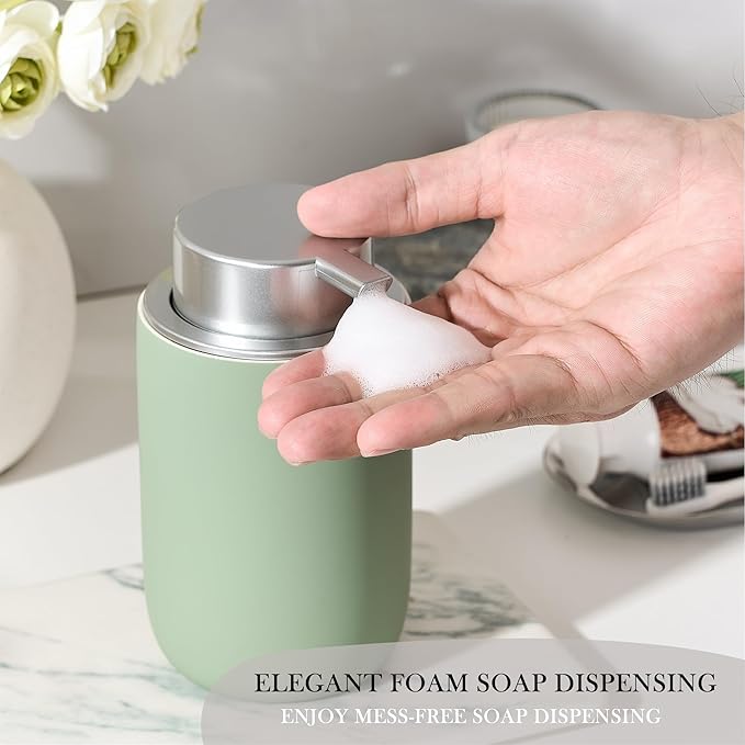 GIRLUFO Foaming Soap Dispenser,12oz Foam Dispenser Ceramic,Foaming Hand Soap Dispenser Bathroom,Green Modern Refillable Soap Bottle for Hand Wash(Rubber Paint)