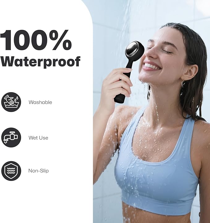 PRITECH Facial Cleansing Brush with Vibrating, Rechargeable Silicone Face Scrubber for Deep Pore Cleaning, Exfoliator & Waterproof Face Brush with Heat End for for Women and Men (Black)