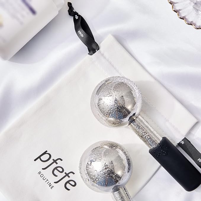 pfefe Ice Globes for Face & Eyes, Unbreakable Stainless Steel Cryo Sticks for Beauty Routines, Facials Cold Roller Cooling Globes for Puffiness, Wrinkles, Dark Circles, Headaches