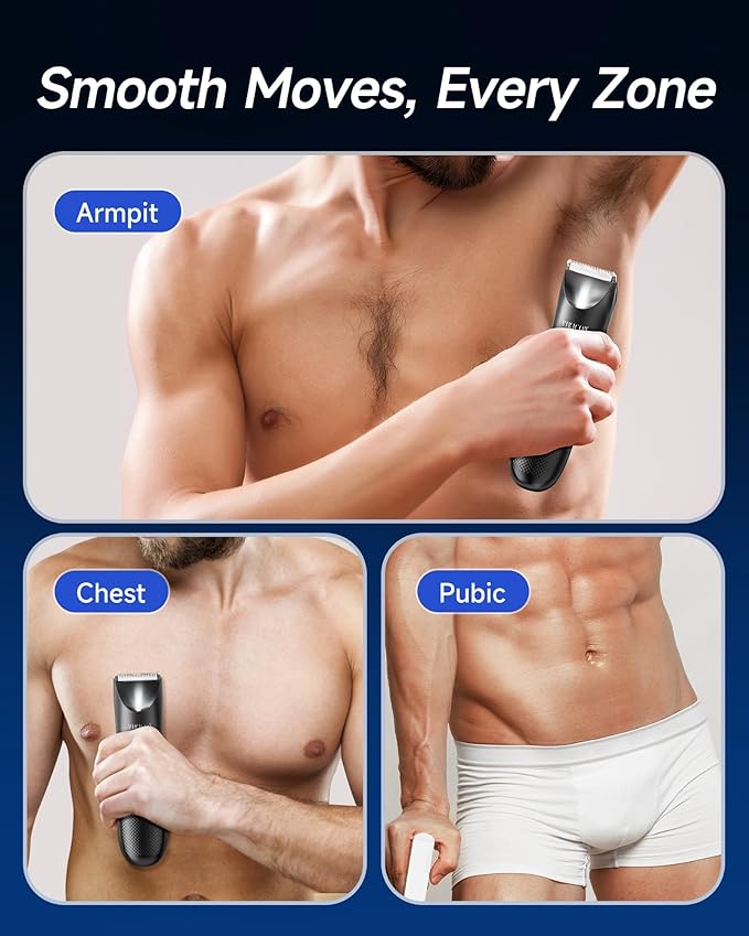 Manscape Trimmer for Men - No Nicks Electric Razor-Shaver for Balls/Pubic/Groin/Legs/Chest Hair Removal w/Light & Ceramic Blade, IPX7 Waterproof Full Body Hair Groomer USB-C Charging, Gifts for Men