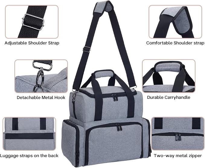 Nail Polish Organizer Case 80 Bottles Portable Travel Storage Case with 2 Detachable Bags, Designed for Women's Nail Tools, Essential Oils and Cosmetics Sets Grey