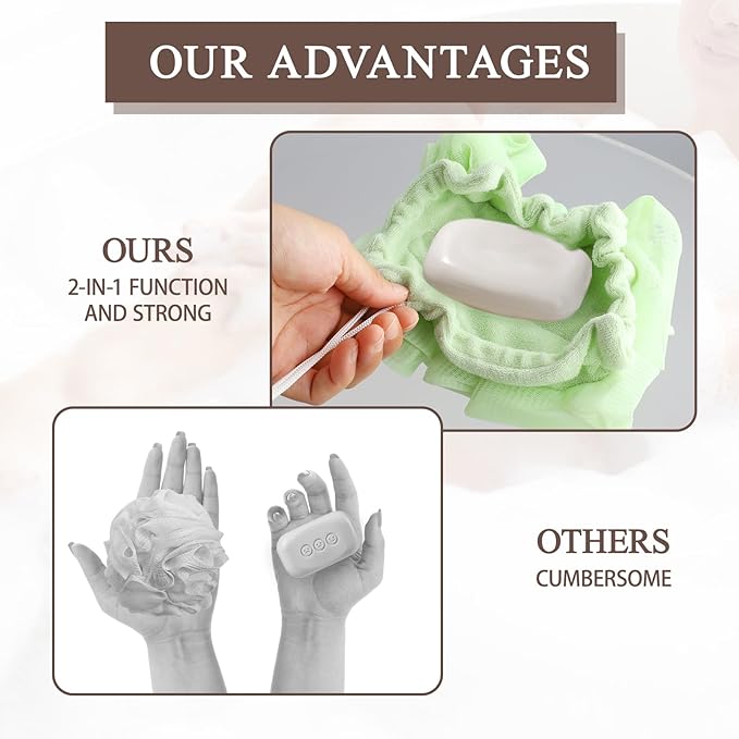 3 Pcs Soap Bar Loofah, 2 in 1 Bar Soap Loofah Pouch Can Hold Soap Effective Exfoliation for Bathing (Green+ Coffee Brown+ Purple)