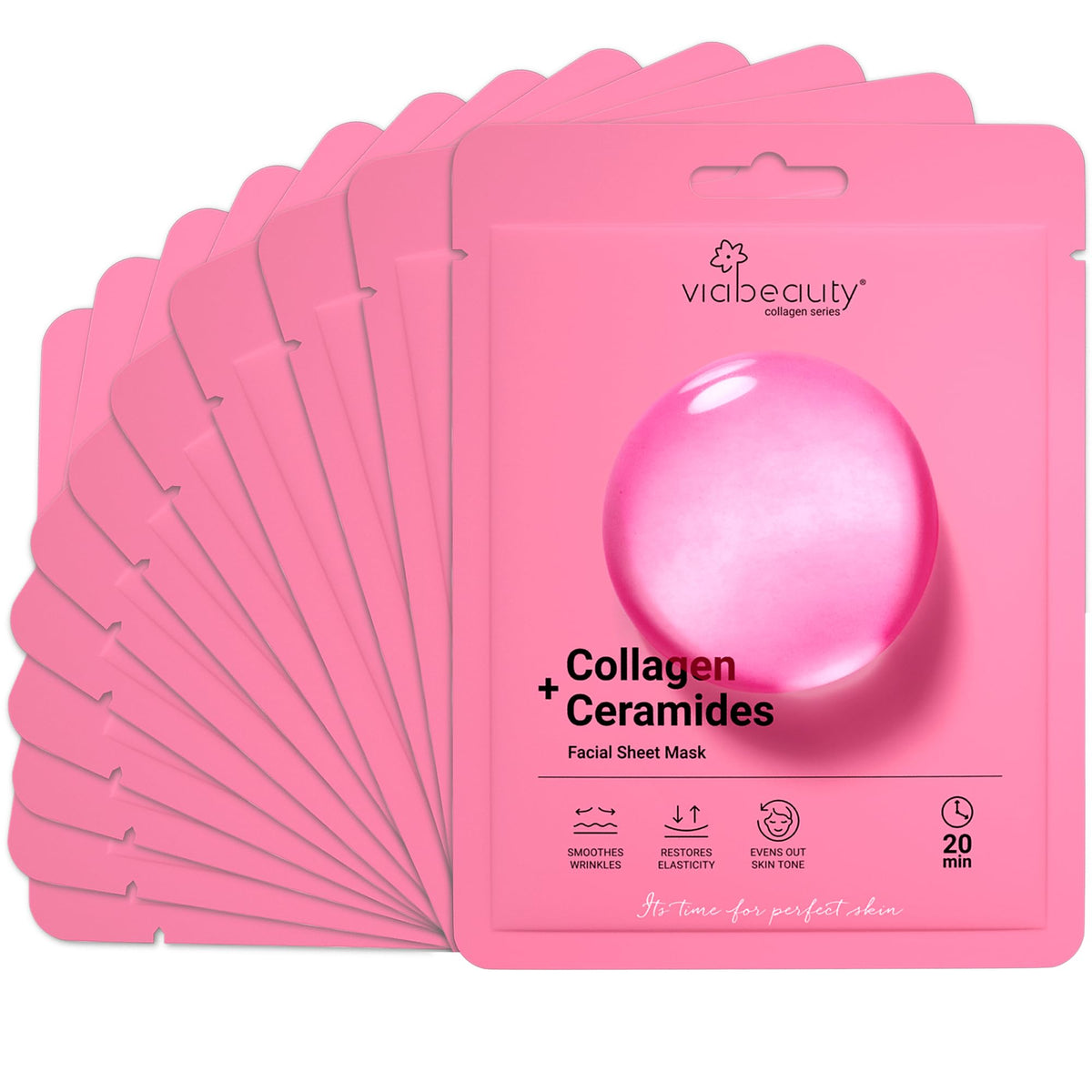 VIABEAUTY 24 Pack of Sheet Face Masks Skincare - Collagen Face Mask Sheets with Hyaluronic Acid, Vitamin C, Snail Mucin - Facial Sheet Mask for Hydrating, Rejuvenating, Moisturizing