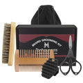 Beard Brush Beard Comb Set for Men, 5 in 1 Facial Hair Grooming Kit with Natural Boar Bristle Beard Brush, Wood Beard Comb, Silicone Soft Cleaning Brush and Mustache Scissors