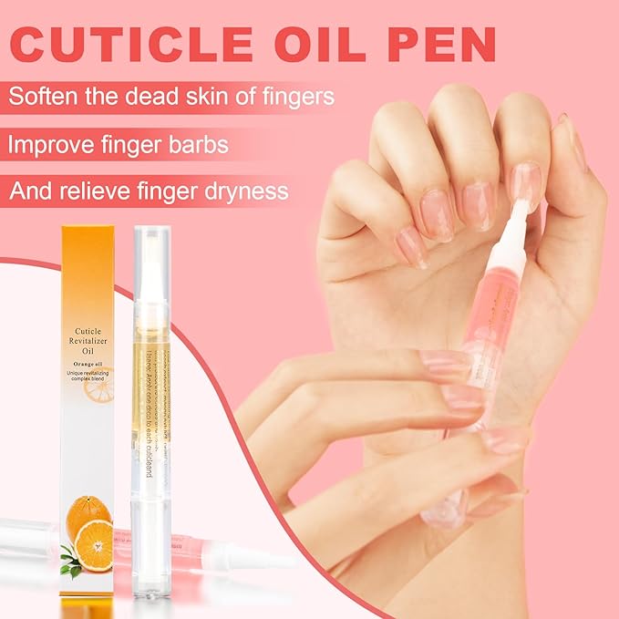 Meschett 3PCS Nail Cuticle Oil Pens with Nail File, Natural Cuticle Oil for Nail Care, Moisturizing Nail Oil for Dry Nails & Cuticles (Orange & Strawberry & Aloe Scent)