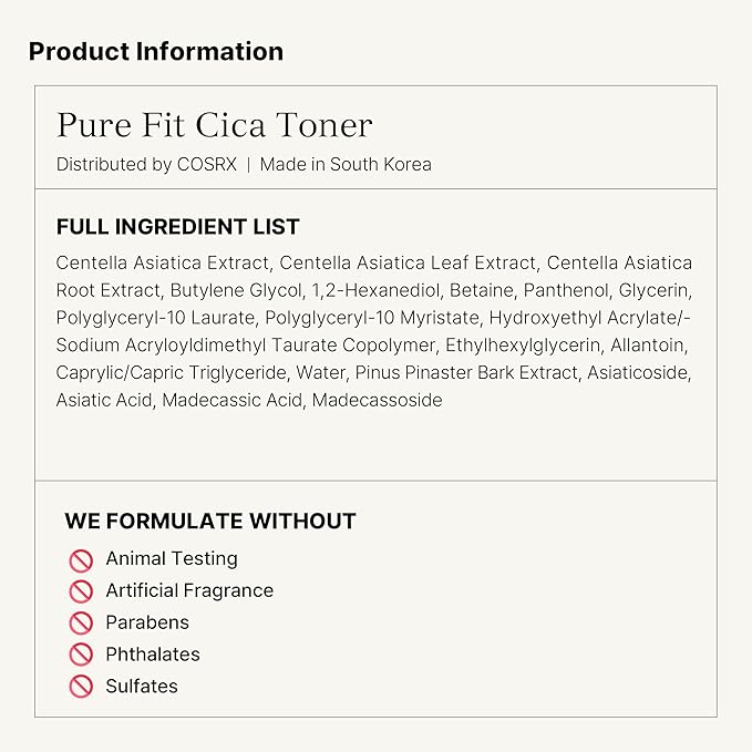 COSRX Pure Fit CICA Toner, Soothing Korean Toner for Sensitive Skin, Centella Asiatica Facial Toning Water, 5.07 fl.oz