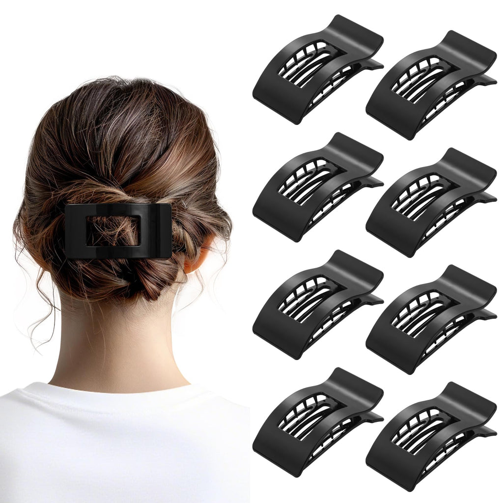 8 Pack French Flat Hair Clips for Women – Large Matte No-Slip Claw Barrettes for Thick & Thin Hair, Strong Hold Styling Accessories (Glossy Black)