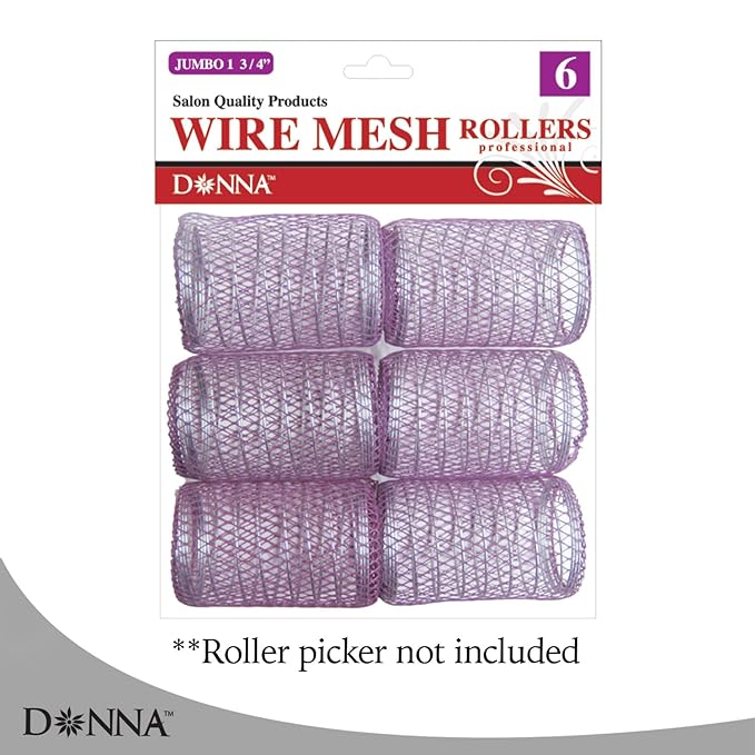 DONNA Wire Mesh Hair Rollers 1.75 Inch Jumbo Size, 6 Pack Lightweight Metal Curlers for Smooth Voluminous Waves, Durable Wire Construction for Heatless Styling, Purple