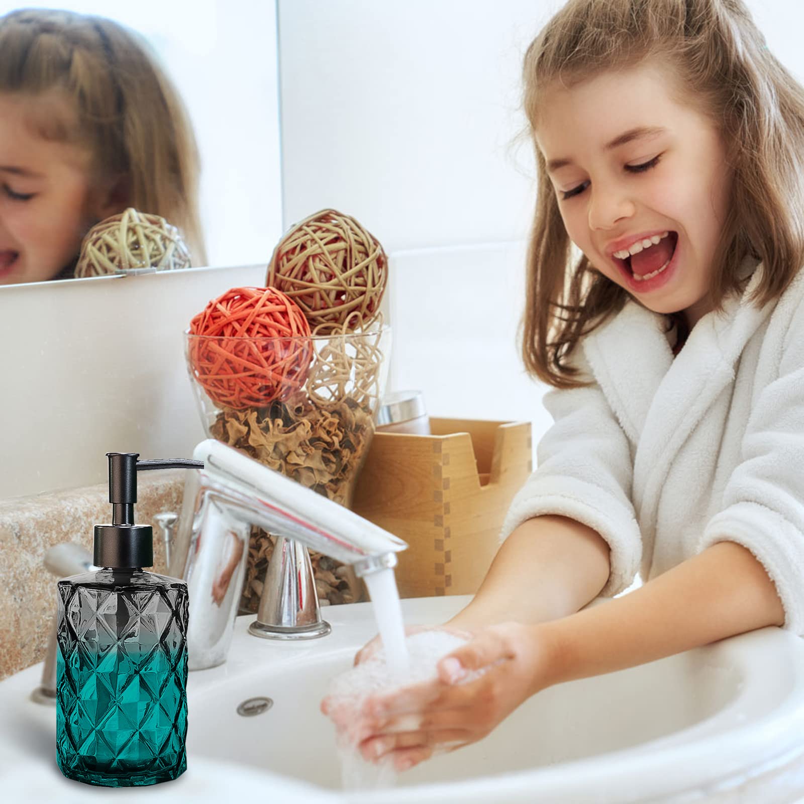 Glass Soap Dispenser with Plastic Pump, 330ml/11oz. Liquid Hand Soap Dispenser for Bathroom and Kitchen, Hand-Pump Dispenser for Dishwashing Liquid, Lotion, Soap, Shower Gel, Essential Oil (Black)