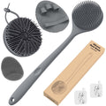 Manmihealth Silicone Body Scrubber Shower Brush Set Thin Bristles Gray