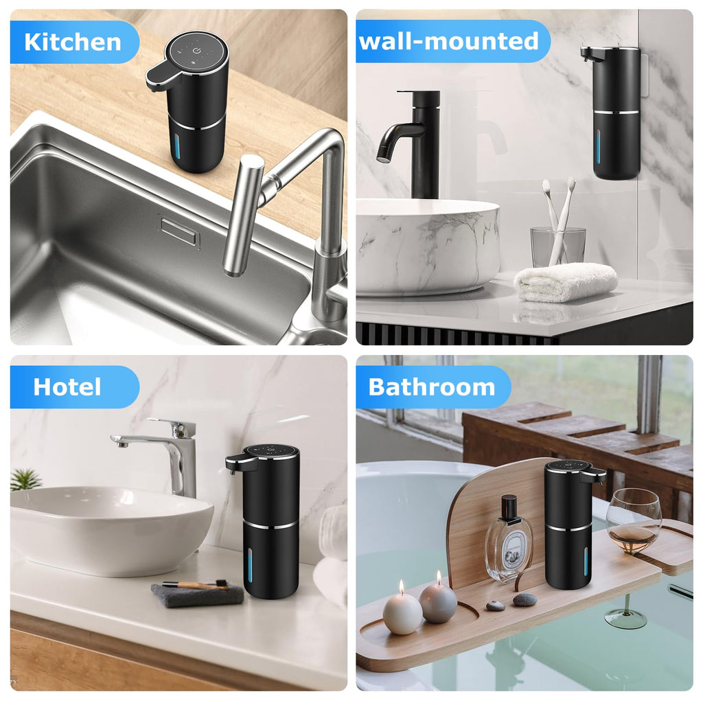 VZZNN 2 Pack Automatic Soap Dispenser,Automatic Liquid Soap Dispenser Touchless,12.8oz/380ml USB Rechargeabled Wall Mounted Smart Soap Dispensers for Bathroom Kitchen Dish Soap(Black)