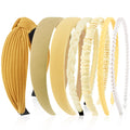 VELSCRUN Headbands for Women 7 Pcs Different Yellow Fashion Knotted Solid Head Bands Pearl Headband Non Slip Hair Band for Womens Gilrs Thin Thick Short Hair Face Wash Hair Accessories