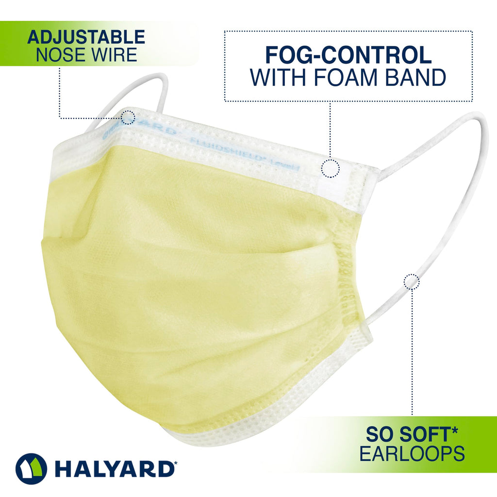 HALYARD Level 1 Disposable Procedure Mask, Earloops, Yellow, 47567 (Case of 500)