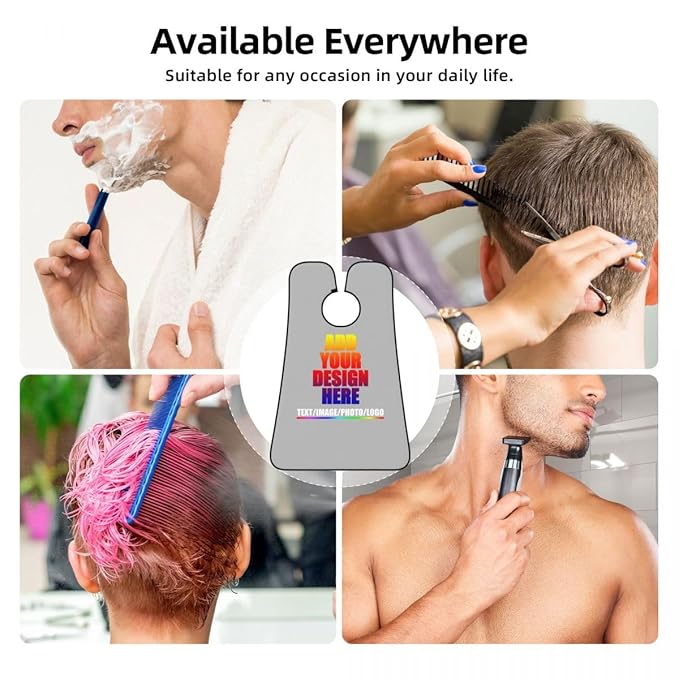 Personalized Custom Beard Bib Apron Design Your Photo Text Logo Beard Hair Catcher Non-Stick Beard Shave Capes for Trimming Shaving Grey