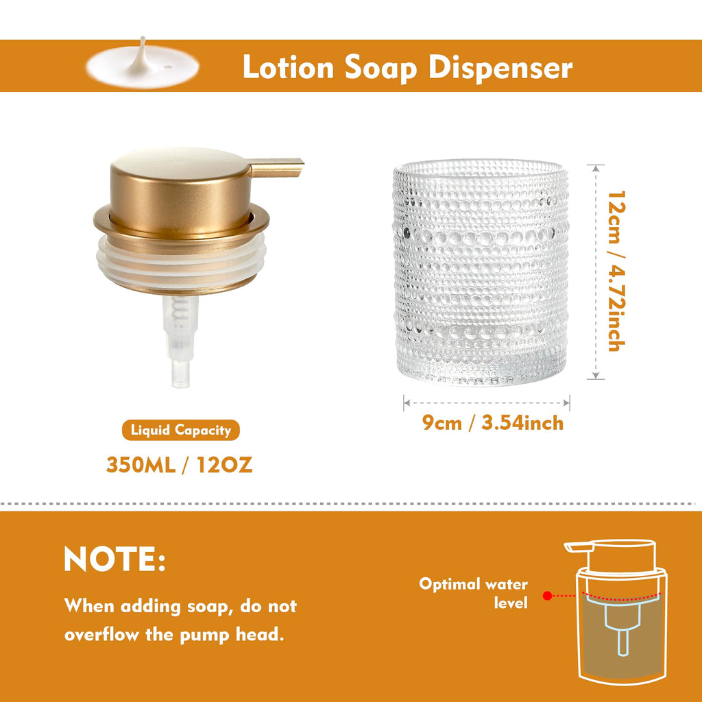MKLZ 12oz Glass Liquid Soap Dispenser with Gold Pump, Hand Soap Bottles