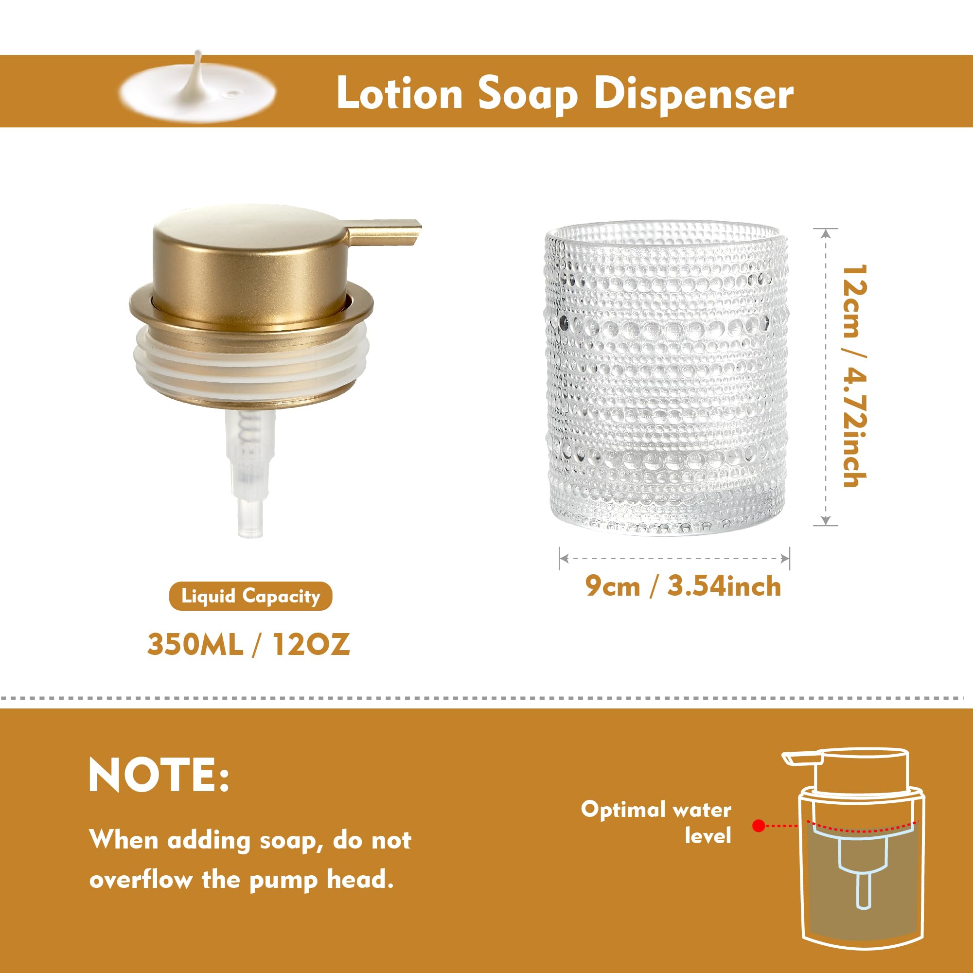 MKLZ 12oz Glass Liquid Soap Dispenser with Gold Pump, Hand Soap Bottles