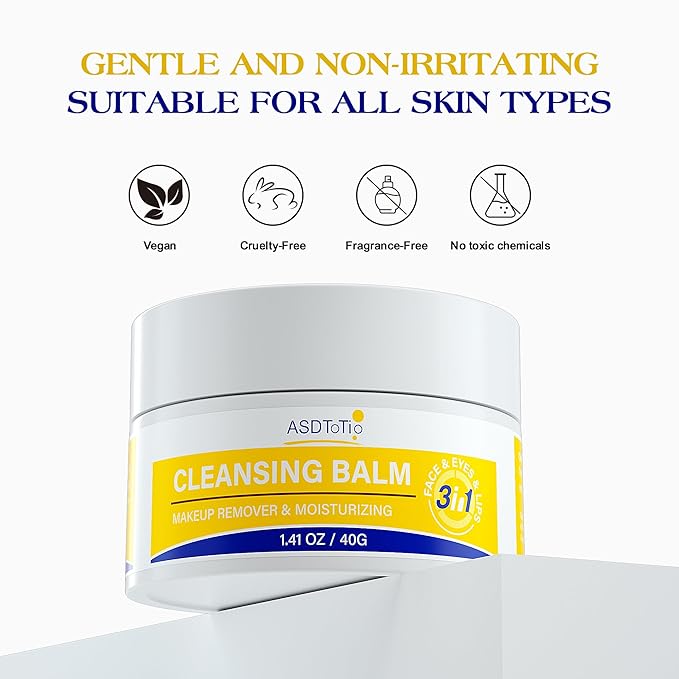 ASDToTio 3 in 1 Cleansing Balm- Eye Face Lip Cleansing Balm Makeup Remover,Natural Gentle, Deep Cleaning, Made for All Skin Types