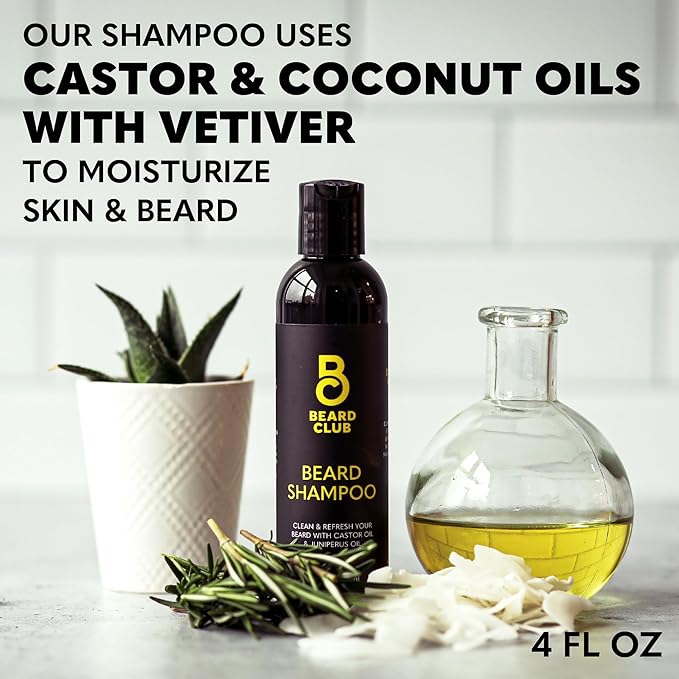 The Beard Club Original Premium Beard Shampoo - Natural & Nourishing Formula for Soft, Clean & Healthy Facial Hair - Gentle on Skin - Sulfate & Paraben Free - 4 fl oz
