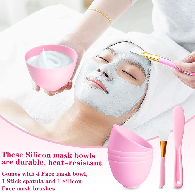6Pcs Silicone Face Mask Mixing Bowl, Silicone Bowls for Facials, DIY facial mask mixing bowl for Home Salon Spa Face Skin Applicator Bowl, Pink