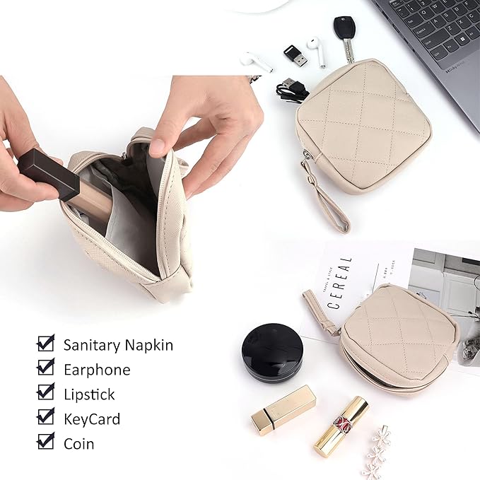 Sanitary Napkin Storage Bags, Portable Makeup Bag, Portable Feminine Product Pouch, Reusable Menstrual Pads Storage Organizers Pouch (Beige)
